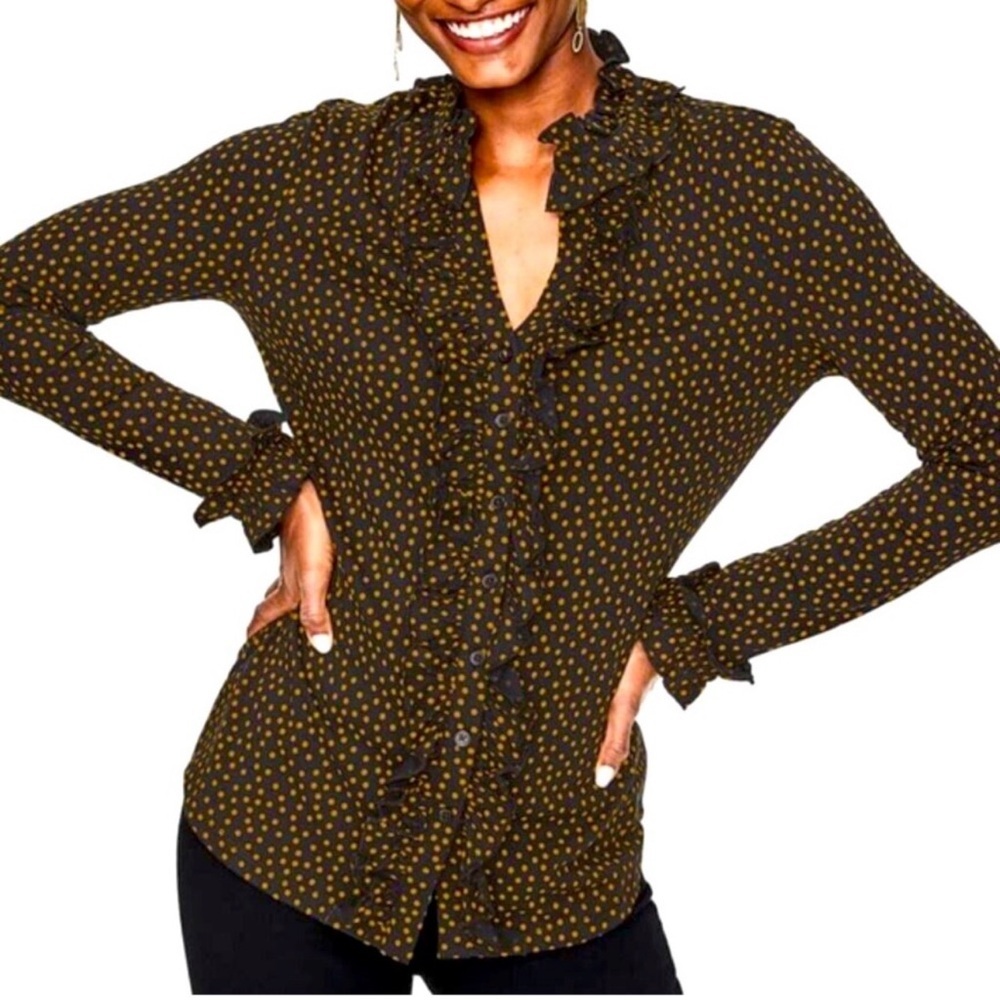 Boden Polka Dot Ruffle Blouse Size 8 Elegant Button Front Top
